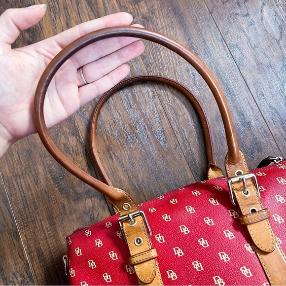 Dooney & Bourke • Domed Satchel purse bag Burning Red initials canvas wristlet - Picture 7 of 16